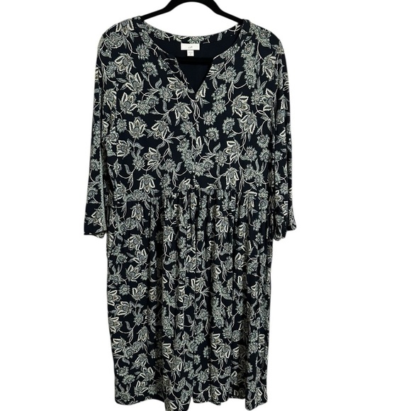J. Jill Green Paisley Floral Cottagecore 3/4 Sleeve V-Neck Dress Relaxed Size M - Picture 2 of 11